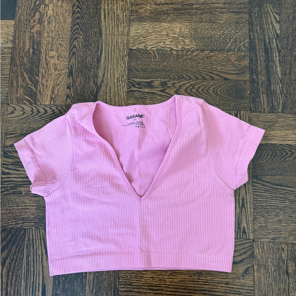 Garage V-Neck Pink Crop Top